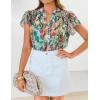 ZESICA Women’s Short Sleeve Floral Blouse 2026 Summer Botton Down Shirts Loose Casual Boho Tops Trendy Outfits(Pink Green)