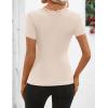 ZESICA Women’s Short Sleeve Lace V Neck Fitted T Shirts Ribbed Knit Casual Basic Tees Tops 2026 Summer Y2k Going Out Outfits(Apricot)
