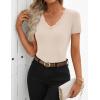 ZESICA Women’s Short Sleeve Lace V Neck Fitted T Shirts Ribbed Knit Casual Basic Tees Tops 2026 Summer Y2k Going Out Outfits(Apricot)