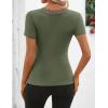 ZESICA Women’s Short Sleeve Lace V Neck Fitted T Shirts Ribbed Knit Casual Basic Tees Tops 2026 Summer Y2k Going Out Outfits(Army Green)