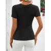 ZESICA Women’s Short Sleeve Lace V Neck Fitted T Shirts Ribbed Knit Casual Basic Tees Tops 2026 Summer Y2k Going Out Outfits(Black)