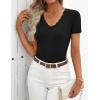 ZESICA Women’s Short Sleeve Lace V Neck Fitted T Shirts Ribbed Knit Casual Basic Tees Tops 2026 Summer Y2k Going Out Outfits(Black)