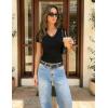 ZESICA Women’s Short Sleeve Lace V Neck Fitted T Shirts Ribbed Knit Casual Basic Tees Tops 2026 Summer Y2k Going Out Outfits(Black)