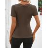 ZESICA Women’s Short Sleeve Lace V Neck Fitted T Shirts Ribbed Knit Casual Basic Tees Tops 2026 Summer Y2k Going Out Outfits(Coffee)