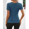ZESICA Women’s Short Sleeve Lace V Neck Fitted T Shirts Ribbed Knit Casual Basic Tees Tops 2026 Summer Y2k Going Out Outfits(Dusty Blue)