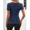 ZESICA Women’s Short Sleeve Lace V Neck Fitted T Shirts Ribbed Knit Casual Basic Tees Tops 2026 Summer Y2k Going Out Outfits(Navy)