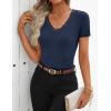 ZESICA Women’s Short Sleeve Lace V Neck Fitted T Shirts Ribbed Knit Casual Basic Tees Tops 2026 Summer Y2k Going Out Outfits(Navy)