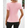 ZESICA Women’s Short Sleeve Lace V Neck Fitted T Shirts Ribbed Knit Casual Basic Tees Tops 2026 Summer Y2k Going Out Outfits(Pink)
