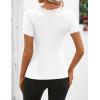 ZESICA Women’s Short Sleeve Lace V Neck Fitted T Shirts Ribbed Knit Casual Basic Tees Tops 2026 Summer Y2k Going Out Outfits(White)