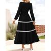 ZESICA Women’s Spring Long Sleeve Maxi Dresses 2026 Casual Crewneck Smocked A Line Tiered Flowy Wedding Guest Long Dress(Black)