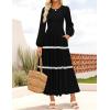 ZESICA Women’s Spring Long Sleeve Maxi Dresses 2026 Casual Crewneck Smocked A Line Tiered Flowy Wedding Guest Long Dress(Black)