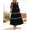 ZESICA Women’s Spring Long Sleeve Maxi Dresses 2026 Casual Crewneck Smocked A Line Tiered Flowy Wedding Guest Long Dress(Black)