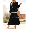 ZESICA Women’s Spring Long Sleeve Maxi Dresses 2026 Casual Crewneck Smocked A Line Tiered Flowy Wedding Guest Long Dress(Black)