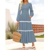 ZESICA Women’s Spring Long Sleeve Maxi Dresses 2026 Casual Crewneck Smocked A Line Tiered Flowy Wedding Guest Long Dress(Dusty Blue)