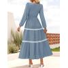 ZESICA Women’s Spring Long Sleeve Maxi Dresses 2026 Casual Crewneck Smocked A Line Tiered Flowy Wedding Guest Long Dress(Dusty Blue)