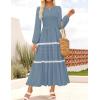 ZESICA Women’s Spring Long Sleeve Maxi Dresses 2026 Casual Crewneck Smocked A Line Tiered Flowy Wedding Guest Long Dress(Dusty Blue)