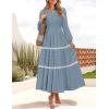 ZESICA Women’s Spring Long Sleeve Maxi Dresses 2026 Casual Crewneck Smocked A Line Tiered Flowy Wedding Guest Long Dress(Dusty Blue)