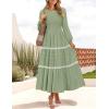 ZESICA Women’s Spring Long Sleeve Maxi Dresses 2026 Casual Crewneck Smocked A Line Tiered Flowy Wedding Guest Long Dress(Pea Green)