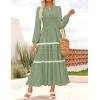 ZESICA Women’s Spring Long Sleeve Maxi Dresses 2026 Casual Crewneck Smocked A Line Tiered Flowy Wedding Guest Long Dress(Pea Green)