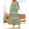 ZESICA Women’s Spring Long Sleeve Maxi Dresses 2026 Casual Crewneck Smocked A Line Tiered Flowy Wedding Guest Long Dress(Pea Green)