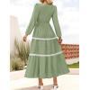 ZESICA Women’s Spring Long Sleeve Maxi Dresses 2026 Casual Crewneck Smocked A Line Tiered Flowy Wedding Guest Long Dress(Pea Green)