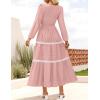 ZESICA Women’s Spring Long Sleeve Maxi Dresses 2026 Casual Crewneck Smocked A Line Tiered Flowy Wedding Guest Long Dress(Pink)