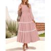 ZESICA Women’s Spring Long Sleeve Maxi Dresses 2026 Casual Crewneck Smocked A Line Tiered Flowy Wedding Guest Long Dress(Pink)