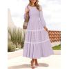 ZESICA Women’s Spring Long Sleeve Maxi Dresses 2026 Casual Crewneck Smocked A Line Tiered Flowy Wedding Guest Long Dress(Purple)
