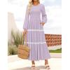 ZESICA Women’s Spring Long Sleeve Maxi Dresses 2026 Casual Crewneck Smocked A Line Tiered Flowy Wedding Guest Long Dress(Purple)