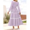 ZESICA Women’s Spring Long Sleeve Maxi Dresses 2026 Casual Crewneck Smocked A Line Tiered Flowy Wedding Guest Long Dress(Purple)