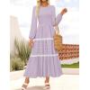ZESICA Women’s Spring Long Sleeve Maxi Dresses 2026 Casual Crewneck Smocked A Line Tiered Flowy Wedding Guest Long Dress(Purple)
