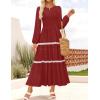ZESICA Women’s Spring Long Sleeve Maxi Dresses 2026 Casual Crewneck Smocked A Line Tiered Flowy Wedding Guest Long Dress(Red)