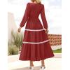 ZESICA Women’s Spring Long Sleeve Maxi Dresses 2026 Casual Crewneck Smocked A Line Tiered Flowy Wedding Guest Long Dress(Red)