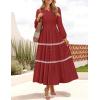 ZESICA Women’s Spring Long Sleeve Maxi Dresses 2026 Casual Crewneck Smocked A Line Tiered Flowy Wedding Guest Long Dress(Red)