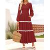 ZESICA Women’s Spring Long Sleeve Maxi Dresses 2026 Casual Crewneck Smocked A Line Tiered Flowy Wedding Guest Long Dress(Red)