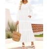 ZESICA Women’s Spring Long Sleeve Maxi Dresses 2026 Casual Crewneck Smocked A Line Tiered Flowy Wedding Guest Long Dress(White)