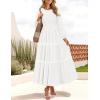ZESICA Women’s Spring Long Sleeve Maxi Dresses 2026 Casual Crewneck Smocked A Line Tiered Flowy Wedding Guest Long Dress(White)