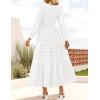 ZESICA Women’s Spring Long Sleeve Maxi Dresses 2026 Casual Crewneck Smocked A Line Tiered Flowy Wedding Guest Long Dress(White)