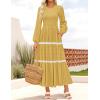 ZESICA Women’s Spring Long Sleeve Maxi Dresses 2026 Casual Crewneck Smocked A Line Tiered Flowy Wedding Guest Long Dress(Yellow)