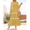 ZESICA Women’s Spring Long Sleeve Maxi Dresses 2026 Casual Crewneck Smocked A Line Tiered Flowy Wedding Guest Long Dress(Yellow)