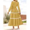 ZESICA Women’s Spring Long Sleeve Maxi Dresses 2026 Casual Crewneck Smocked A Line Tiered Flowy Wedding Guest Long Dress(Yellow)