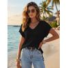 ZESICA Women’s Spring Tops 2026 Summer Shirts Crochet V Neck Cap Sleeve Sweater Cute Casual Beach Vacation Clothes(Black)
