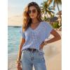 ZESICA Women’s Spring Tops 2026 Summer Shirts Crochet V Neck Cap Sleeve Sweater Cute Casual Beach Vacation Clothes(Blue)
