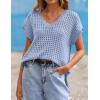 ZESICA Women’s Spring Tops 2026 Summer Shirts Crochet V Neck Cap Sleeve Sweater Cute Casual Beach Vacation Clothes(Blue)