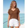 ZESICA Women’s Spring Tops 2026 Summer Shirts Crochet V Neck Cap Sleeve Sweater Cute Casual Beach Vacation Clothes(Chocolate Brown)