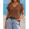 ZESICA Women’s Spring Tops 2026 Summer Shirts Crochet V Neck Cap Sleeve Sweater Cute Casual Beach Vacation Clothes(Chocolate Brown)