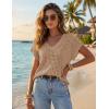 ZESICA Women’s Spring Tops 2026 Summer Shirts Crochet V Neck Cap Sleeve Sweater Cute Casual Beach Vacation Clothes(Light Khaki)