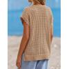 ZESICA Women’s Spring Tops 2026 Summer Shirts Crochet V Neck Cap Sleeve Sweater Cute Casual Beach Vacation Clothes(Light Khaki)
