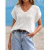 ZESICA Women’s Spring Tops 2026 Summer Shirts Crochet V Neck Cap Sleeve Sweater Cute Casual Beach Vacation Clothes(White)