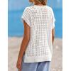 ZESICA Women’s Spring Tops 2026 Summer Shirts Crochet V Neck Cap Sleeve Sweater Cute Casual Beach Vacation Clothes(White)